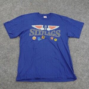 Six Flags T Shirt Mens Medium G Force Speed Freak Coaster Fanatic Blue Slides